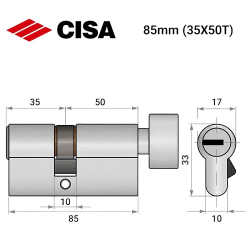 Циліндр CISA ASIX P8 85T (35*50T) нікель матовий 3 ключі - Фото №9