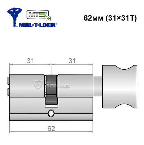Циліндр MUL-T-LOCK MTL800/MT5+ 62T (31*31T) нікель сатин - Фото №5