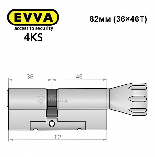 Цилиндр EVVA 4KS 82T (36*46T) никель сатин 5 ключей - Фото №6