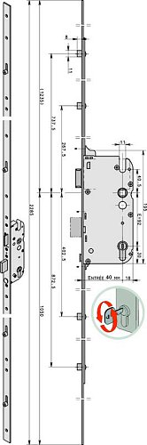 Механизм замка GU Secury R4 защелка 40*92 мм рейка 2285 мм - Фото №4