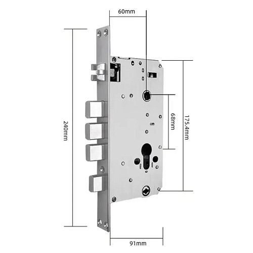 Механізм замка PES 16068 (BS60*68мм) нержавіюча сталь - Фото №2