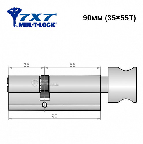 Циліндр MUL-T-LOCK 7x7 90T (35*55T) нікель сатин - Фото №5