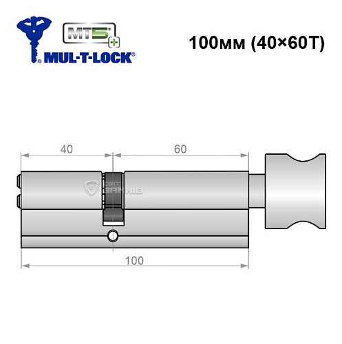 Циліндр MUL-T-LOCK MTL800/MT5+ MOD 100T (40*60T) (модульний) нікель сатин - Фото №6