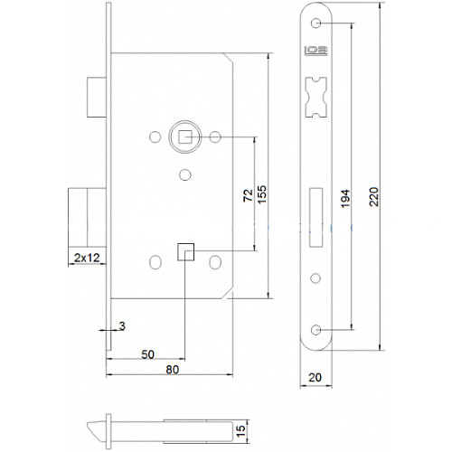 Механизм замка LOB Z-75C WC (BS50*72мм) цинк - Фото №2