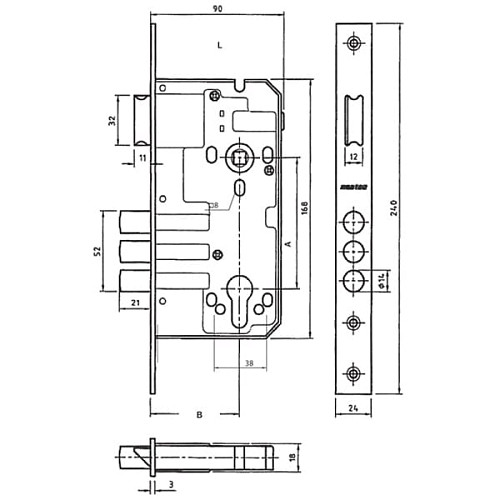 Механизм замка MUL-T-LOCK 972 (BS55 * 72мм) матовая латунь - Фото №7