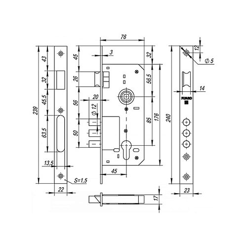 Механізм замка FUARO 900 3MR/CP W/B (BS45*85мм) хром - Фото №2
