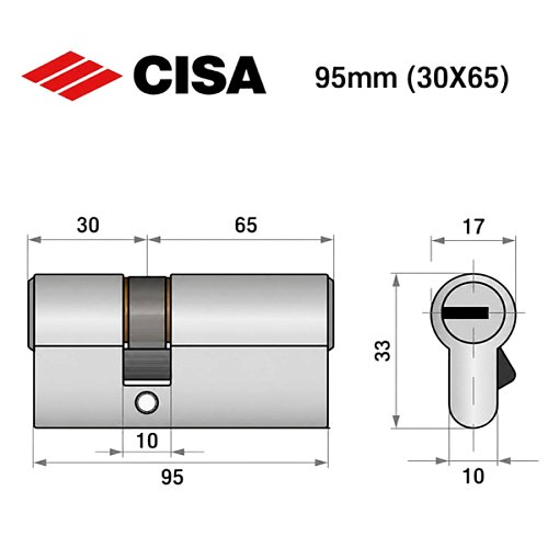 Цилиндр CISA ASIX P8 95 (30*65) никель матовый 3 ключа - Фото №9