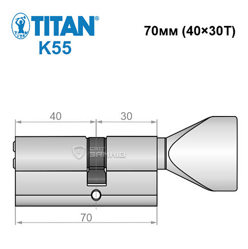 Цилиндр TITAN K55 70Т (40*30T) никель сатин - Фото №6