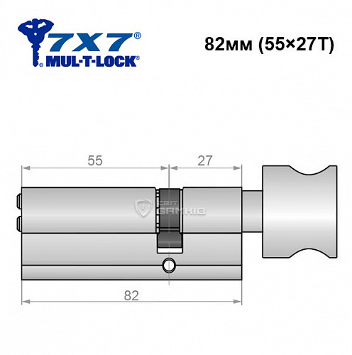 Цилиндр MUL-T-LOCK 7x7 82T (55*27T) никель сатин - Фото №5