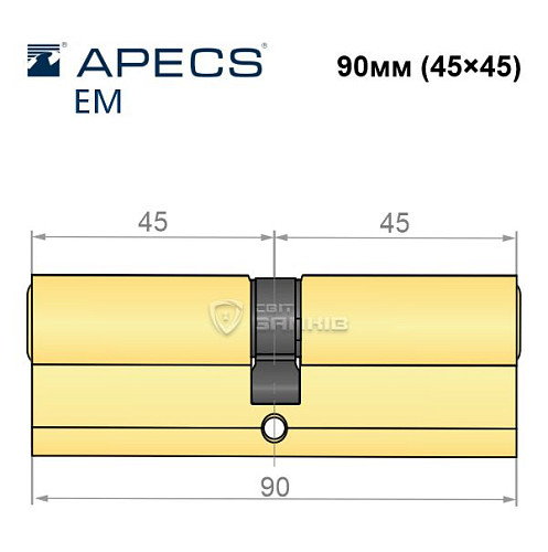 Циліндр APECS EM 90 (45*45) латунь матова  - Фото №4