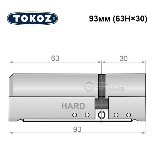 Циліндр TOKOZ Pro400 93 (63H*30) (H - гартована сторона) нікель матовий - Фото №5