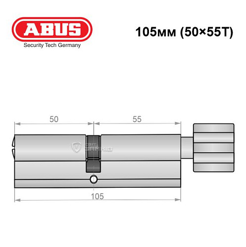 Циліндр ABUS X12R 105T (50*55T) нікель сатин - Фото №6