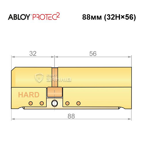 Циліндр ABLOY Protec2 88 (32H*56) (H - гартована сторона) латунь полірована - Фото №6