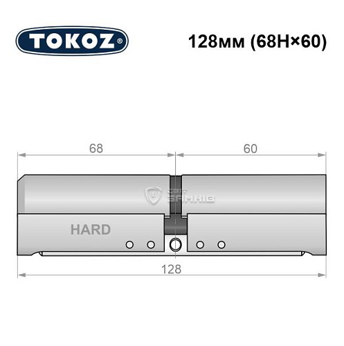 Циліндр TOKOZ Pro400 128 (68H*60) (H - гартована сторона) нікель матовий - Фото №5