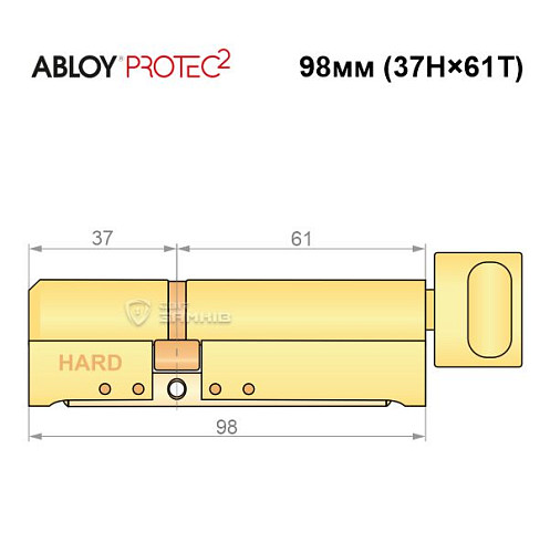 Циліндр ABLOY Protec2 98T (37H*61T) (H - гартована сторона) латунь полірована - Фото №7