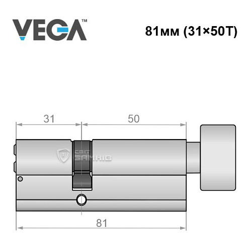 Цилиндр VEGA VP-7 81T (31*50T) никель сатин - Фото №5