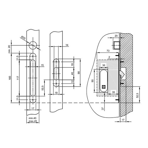 Комплект замка для раздвижной системы VALCOMP 123,5x38 мм WC никель - Фото №6