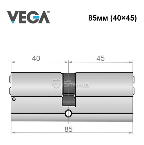 Циліндр VEGA VP-7 85 (40*45) нікель сатин - Фото №4