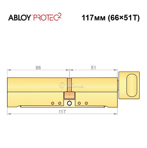 Цилиндр ABLOY Protec2 117T (66*51Т) латунь полированная - Фото №8