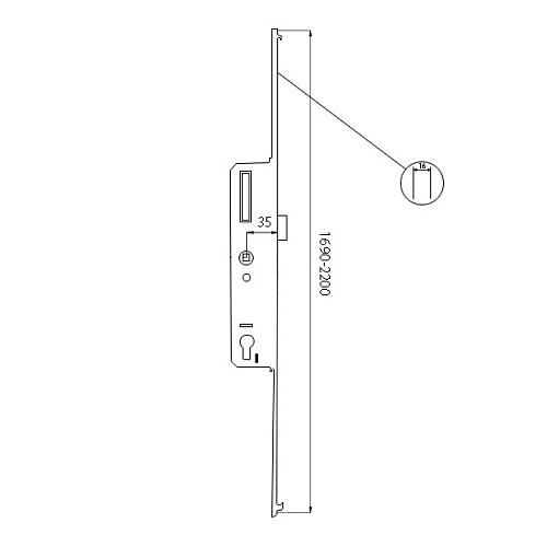 Механізм замка VORNE бочка 35*92 мм рейка 1690-2200 мм з ригелем - Фото №4