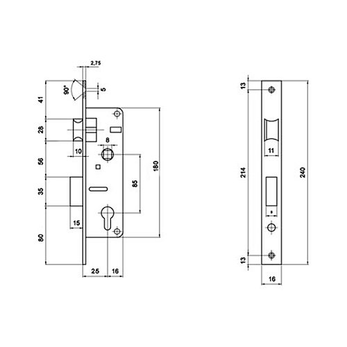 Механізм замка VORNE заскочка 25*85 мм рейка 1800 мм з ригелем - Фото №6