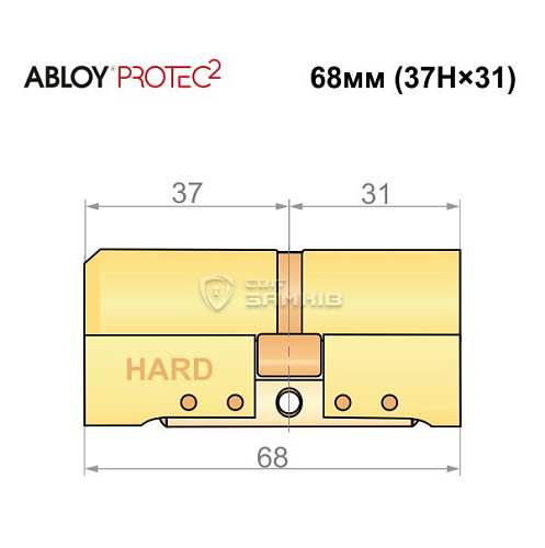 Циліндр ABLOY Protec2 68 (37H*31) (H - гартована сторона)  латунь полірована - Фото №4