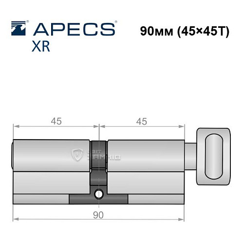 Циліндр APECS XR 90T (45*45T) нікель сатин - Фото №5