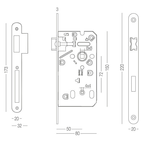 Механизм замка MVM M-72 WC (BS50*72мм) AB старая бронза - Фото №2