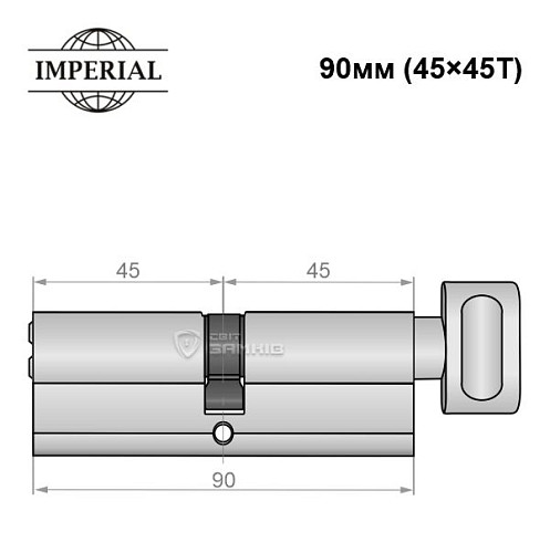 Цилиндр IMPERIAL 90T (45*45T) никель сатин - Фото №4