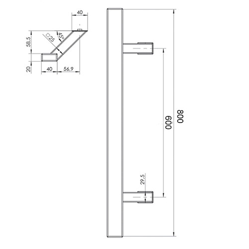 Ручка скоба WALA QA45RX 800/600.45 (наружная) труба 40*20 черный матовый - Фото №4