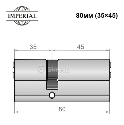 Цилиндр IMPERIAL 80 (35*45) никель сатин - Фото №3