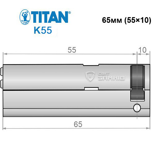 Цилиндр половинка TITAN K55 65 (55*10) никель сатин 3 + 1 ключей - Фото №6