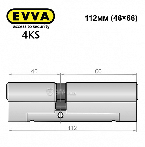 Цилиндр EVVA 4KS 112 (46*66) никель сатин 5 ключей - Фото №4