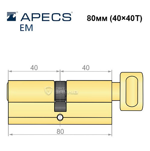 Циліндр APECS EM 80T (40*40T) латунь матова  - Фото №5