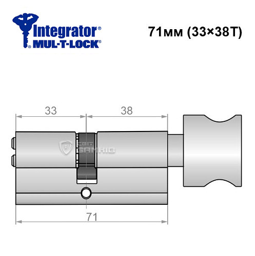 Цилиндр MUL-T-LOCK Integrator 71T (33*38T) никель сатин - Фото №6