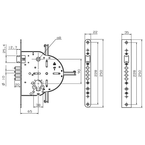 Механізм замка MUL-T-LOCK M265 4-х спрямований (BS65*90мм) хром полірований без зв.планки - Фото №5