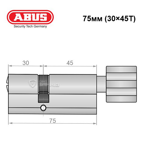 Циліндр ABUS X12R 75T (30*45T) нікель сатин - Фото №6