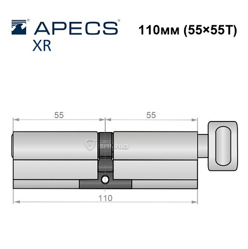 Цилиндр APECS XR 110Т (55*55Т) никель сатин - Фото №5