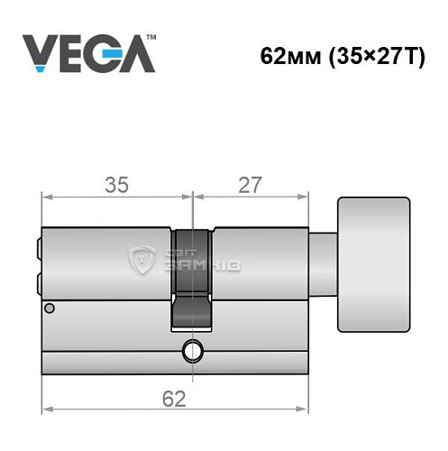 Циліндр VEGA VP-7 62T (35*27T) нікель сатин - Фото №5