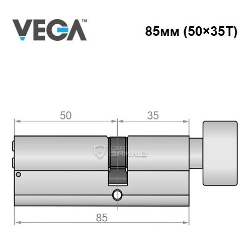 Циліндр VEGA VP-7 85T (50*35T) нікель сатин - Фото №5