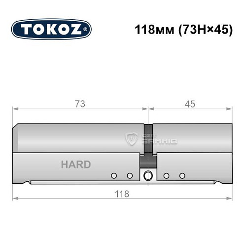 Циліндр TOKOZ Pro400 118 (73H*45) (H - гартована сторона) нікель матовий - Фото №5