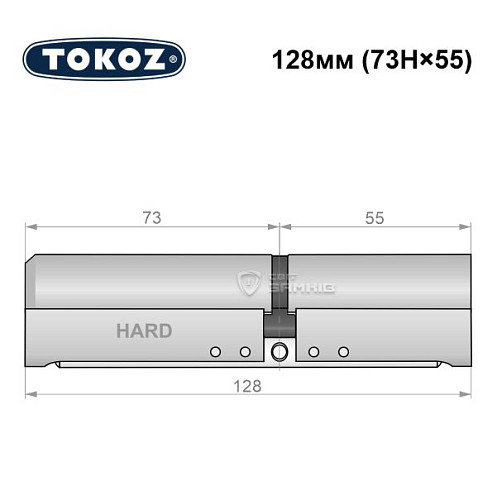 Циліндр TOKOZ Pro400 128 (73H*55) (H - гартована сторона) нікель матовий - Фото №5