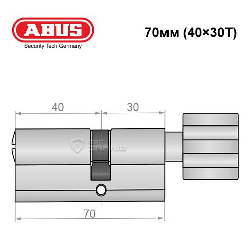 Циліндр ABUS X12R 70T (40*30T) нікель сатин - Фото №6