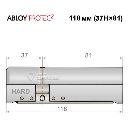 Циліндр ABLOY Protec2 118 (37H*81) (H - гартована сторона) хром полірований - Фото №4