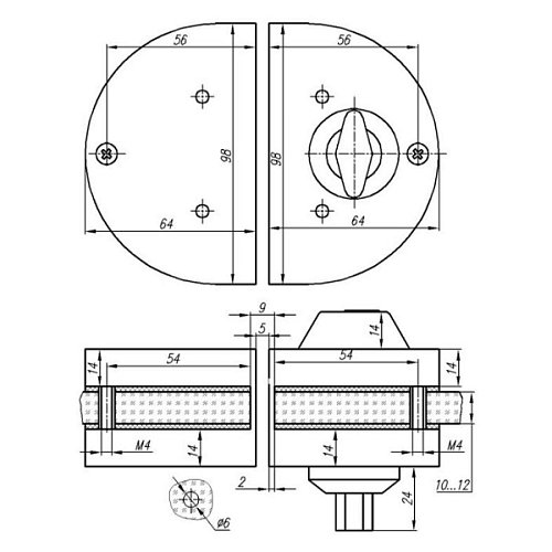 Замок накладной GLASS-M-TECH ЭК-2102 для стеклянных дверей (стекло-стекло) сатин - Фото №4