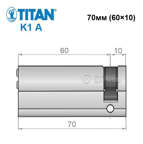Цилиндр половинка TITAN K1 A 70 (60*10) никель сатин 5 ключей - Фото №7
