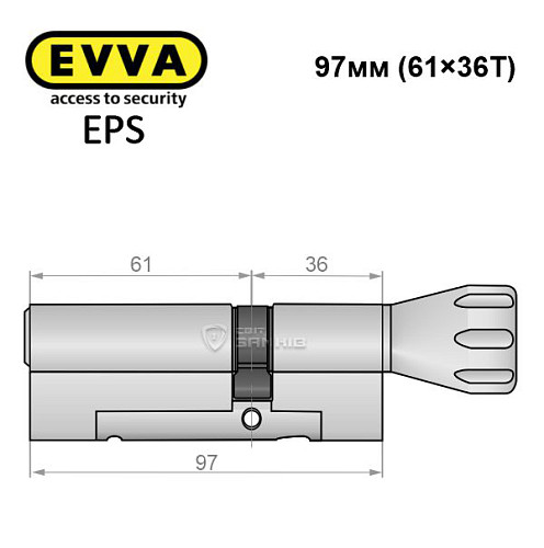 Цилиндр EVVA EPS 97T (61*36T) никель сатин - Фото №5