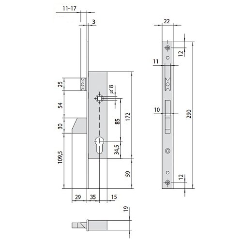 Механізм замка CISA 46215.35 язичок (BS35*85мм, 22 мм) нержавіюча сталь - Фото №8
