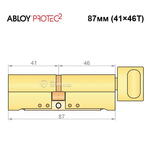 Циліндр ABLOY Protec2 87T (41*46T) латунь полірована - Фото №8