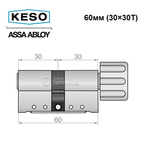 Циліндр KESO 8000 60T (30*30T) нікель сатин 3 ключа - Фото №9